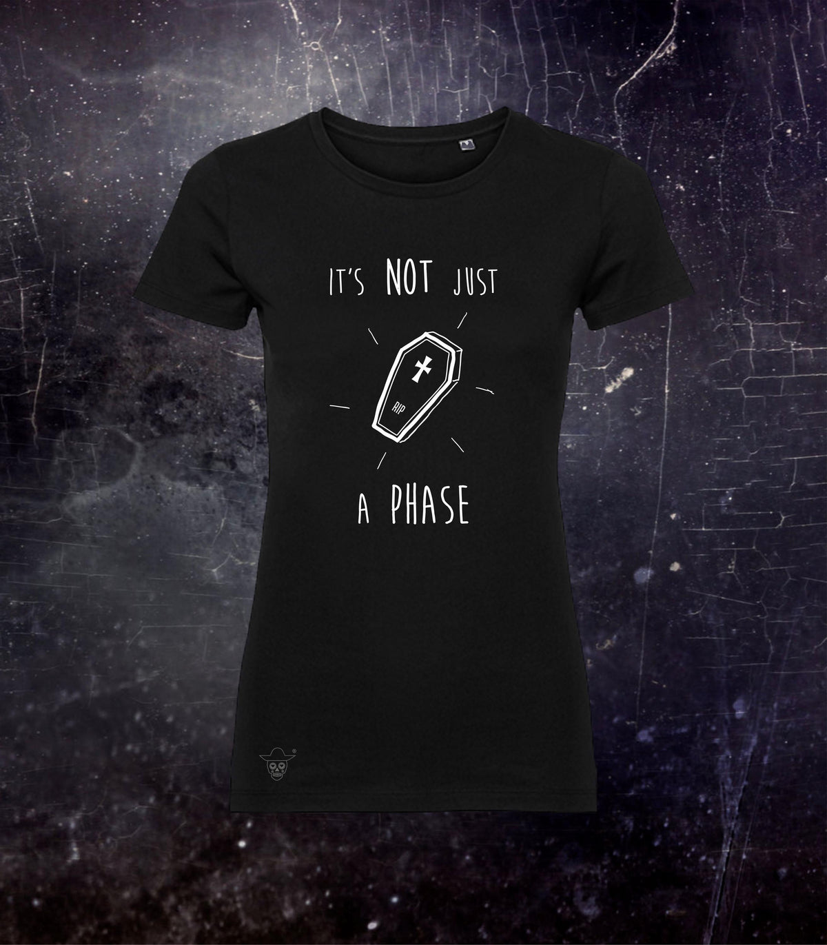 Not a Phase Black and White T-shirts, Organic Cotton Tees With Illustration, Alternative Gothic Tops, Statement T-shirts for Everyday Wear