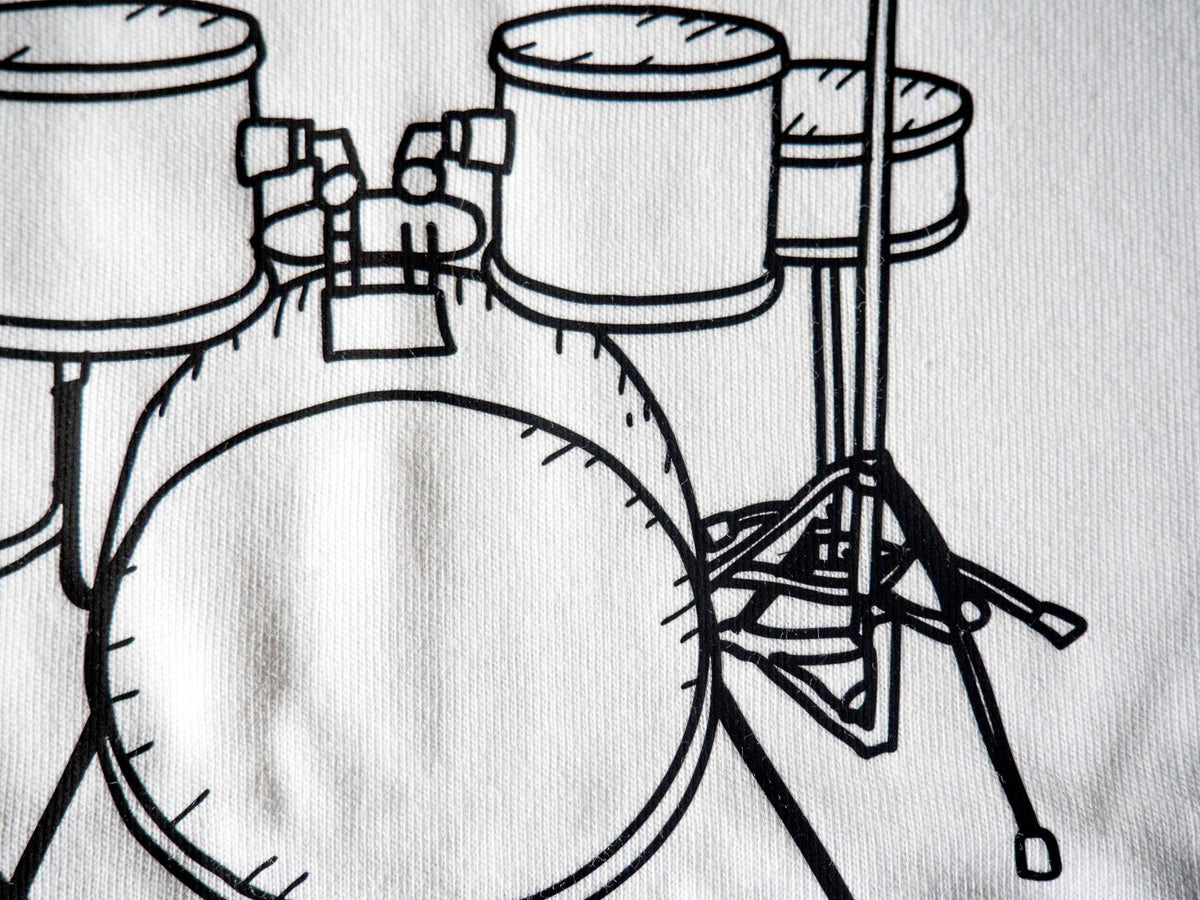Woman Regular Fit Drums T-shirt, Organic Cotton Not a Phase Shirt, White Short Sleeve Top with Drums Illustration