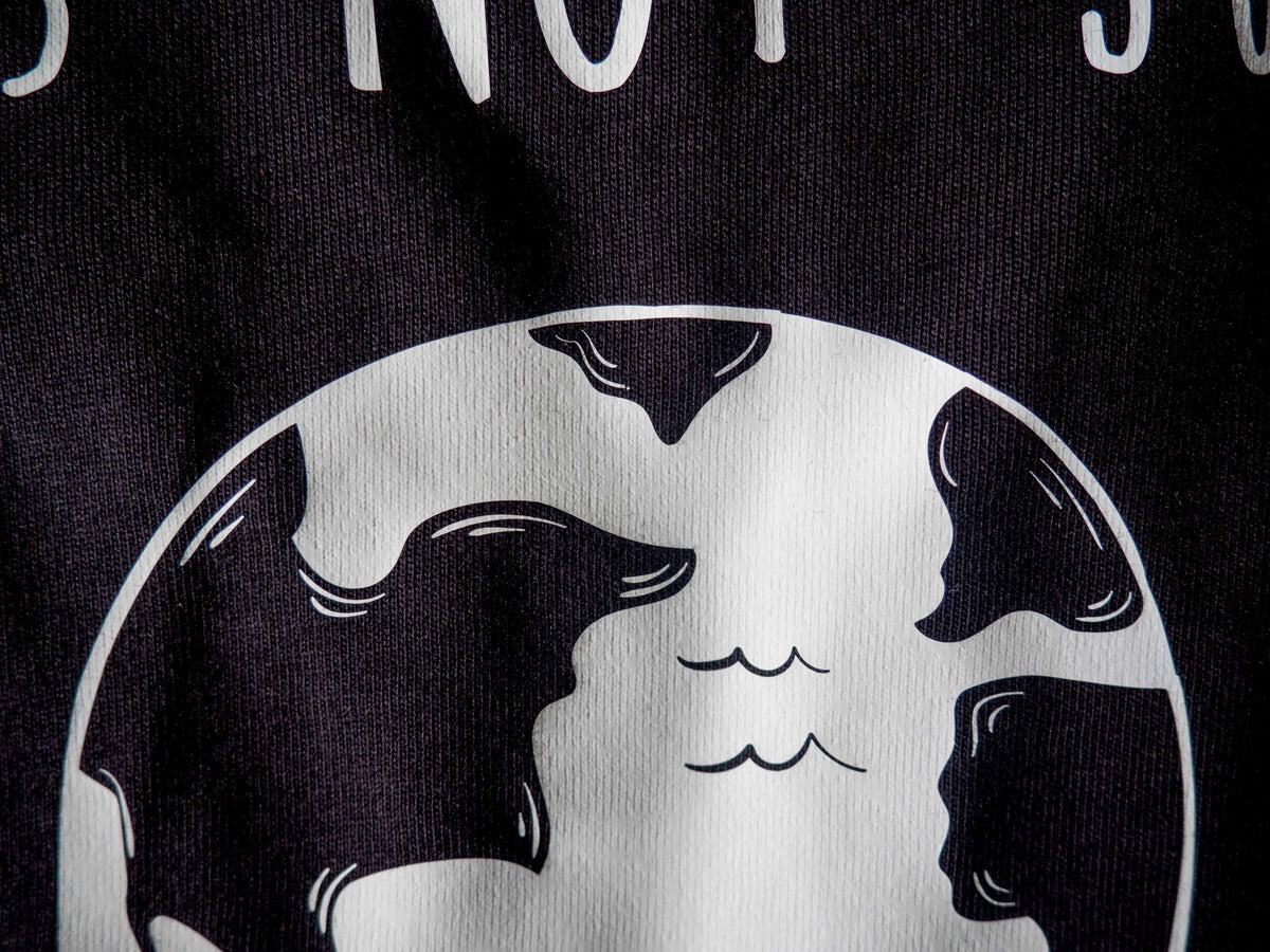 Planet Earth is Not Just a Phase Black and White T-shirt, Woman Travel Theme Shirt, Organic Cotton T-shirt with Eco Message, Size M / 38