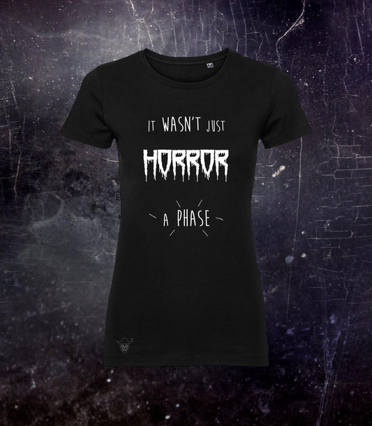Woman Horror Aficionado Black and White T-shirt, Horror Stories Cult Shirt for Her, Horror Illustration Organic Cotton Tee,Not A Phase Shirt