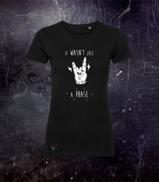 Not A Phase Rock Woman T-shirt, Rock On Soft Comfy Organic Cotton Short Sleeve Shirt, Woman Metalhead Top, Devil Horns Tee Drawing
