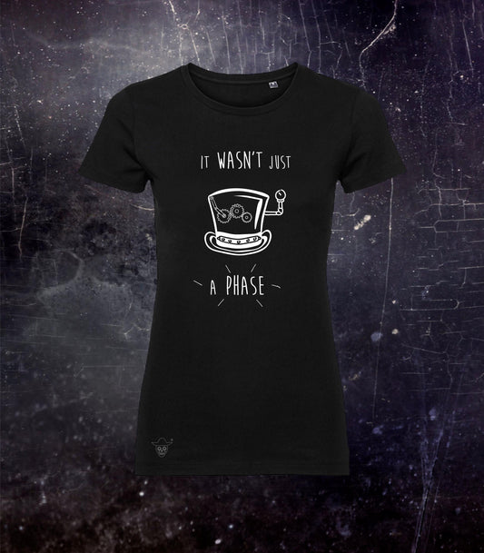Steampunk Was Not A Phase Woman Black T-shirt, Soft Comfortable Organic Cotton Short Sleeve Victorian Steampunk Theme Shirt, Size M/ 38