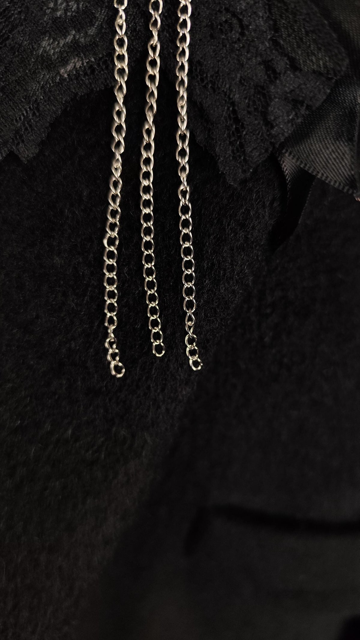 Handmade Unisex Gothic Victorian Satin Lace and Chain Brooch, Gender Free Alternative Pin, Romantic Clothing and Necklace Accessory
