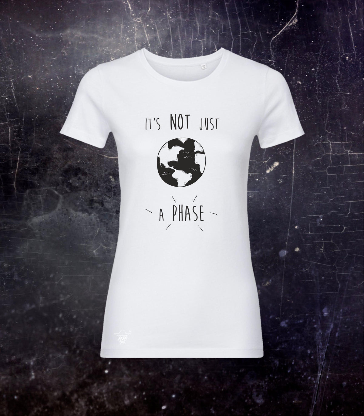 Planet Earth is Not Just a Phase Black and White T-shirt, Woman Travel Theme Shirt, Organic Cotton T-shirt with Eco Message, Size M / 38