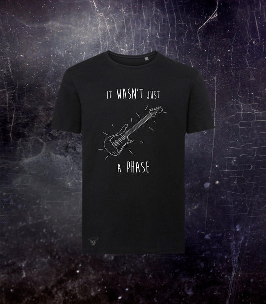 Guitar is Not A Phase Black T-shirt, Perfect Gift for Guitar Player, Comfy Organic Cotton Short Sleeve Shirt with Guitar Doodle Print